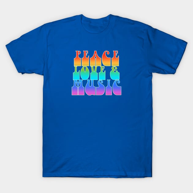 Peace Love And Music Retro Rainbow Graphic T-Shirt by LittleBunnySunshine